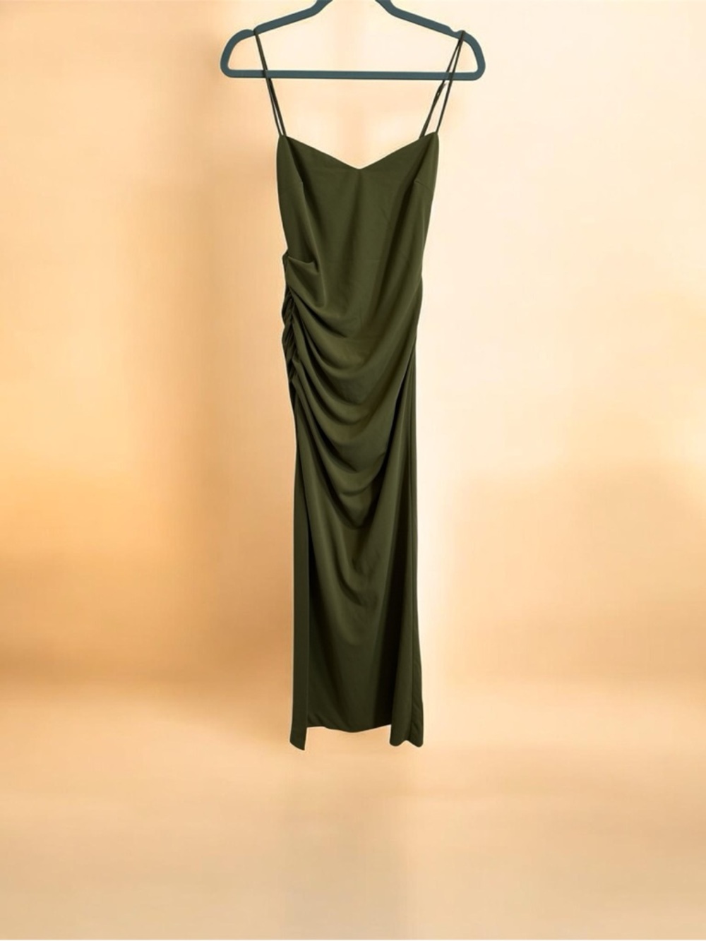 Zara Olive Green Draped Maxi Slip Dress